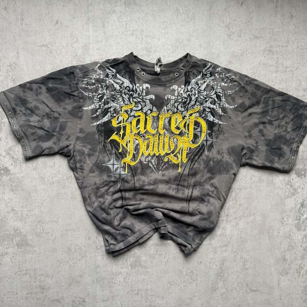 Y2K Smoke Rise Sacred Dawn Graphic T-Shirt Grey